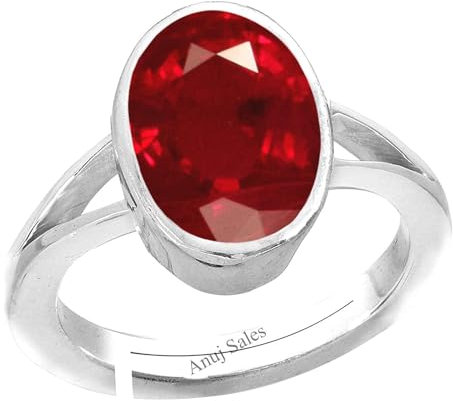 SIDHGEMS Zertifizierter 5,25 Ratti 4,45 Karat A+ Qualität natürlicher Rubin-Manik-Edelstein versilberter Ring für Damen und Herren, versilbert, Rubin, Versilbert, Rubin