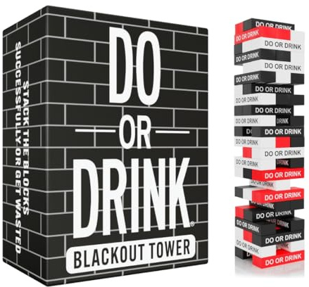 Do or Drink Blackout Tower Drinking Game - Adult Party Game with 54 Blocks and Challenges - Fun Drunk Game for Game Night - Great Gift for Pregames, Bachelorettes, Couples, and More