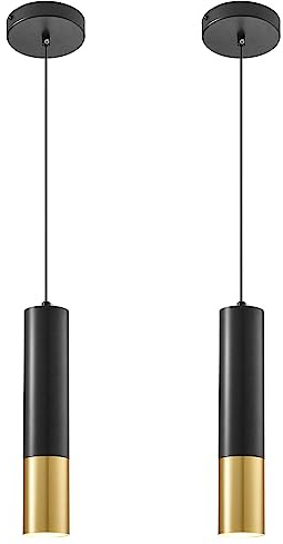 Modern Pendant Light Fixtures for Kitchen Island,2 Pack Black and Gold Pendant Light with LED Bulb,Minimalist Ceiling Hanging Light for Dining Room Bedroom Cafe Bar 5W 4000k