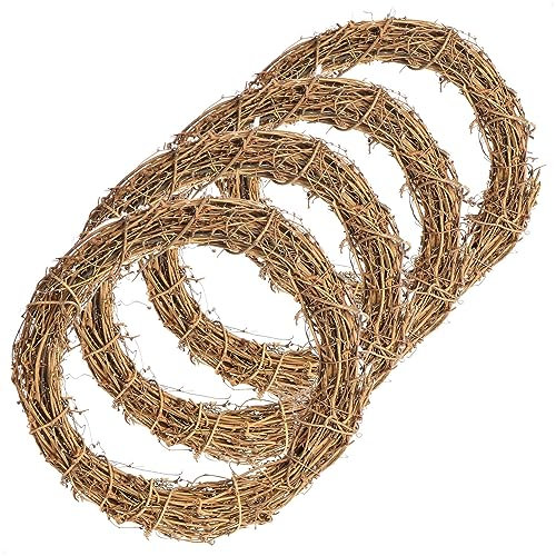 COM-FOUR® 4X Corona Decorativa de Madera para Manualidades - Corona de Mimbre para Decorar Ventanas, mesas y Puertas (4 Piezas - Corona Ø30cm marrón Claro)