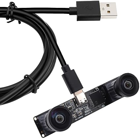 Svpro Módulo de cámara USB Dual Lens 1080P 60fps UVC Industrial Tarjeta de Sincronización Grabación a Color con Doble Lente M12, Cámara Gran Angular sin distorsión para 3D, VR,