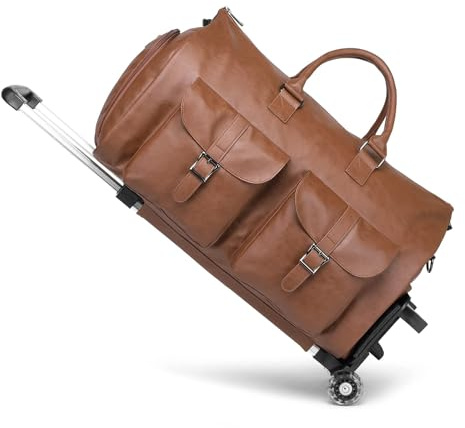 Kleidersack mit Rollen, Reise-Kleidersack mit Schuhfach, Rolltasche mit Rollen, A4, braun, 2p, modisch