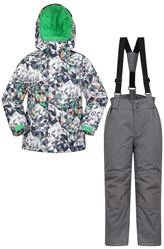 Mountain Warehouse Kids Ski Jacket & Trousers Set - Snowproof Ski Outfit, Front Pockets, Fleece Lined Skiwear, Integrated Snowskirt - Winter Snowboarding Grey Kids Size 9-10 Years