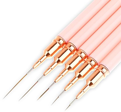 WLLHYF Nail Art Liner Pinceau 5 pièces Gel Vernis à Ongles Peinture Point d'Ongle Outil de Dessin pour Lignes Longues Lignes Art Stylo Set de Stylo Design Manche en Métal Pinceau de Design d'Ongle