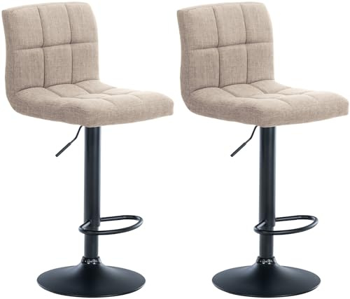 CLP 2er Set Barhocker Calma Stoff I Höhenverstellbarer Barstuhl Mit Metallgestell I Thekenhocker Mit Integrierter Fußstütze | Farbe Creme Material Gestell Metall matt schwarz