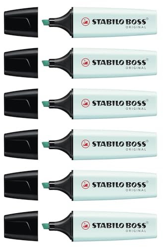 STABILO Boss Original Textmarker, Pastellfarben, abgeschrägte Spitze, 2-5 mm, Pastelltürkis, 6 Stück