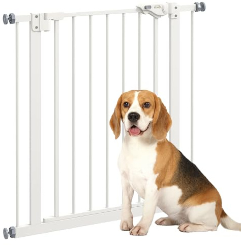 PawHut Dog Gate, Pressure Fit Stair Gate with Auto Closing Door, for Doorways, Hallways, One-Hand Operate, Two Way Open, 74–80cm Openings, White