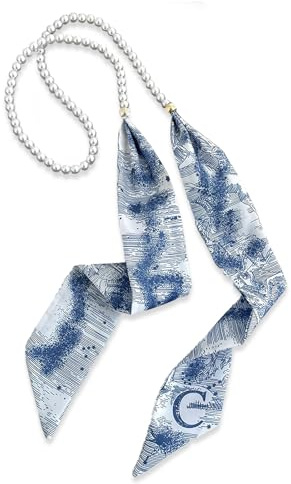 LumiSyne Bufanda De Seda Collar Mujer Chica Flaco Larga Pañuelo De Cuello Con Collar De Perlas Estampado Flores Patrón Letras Rayas Decoración Bufanda De Cuello Corbata Pañuelo Cinta Banda Cabeza