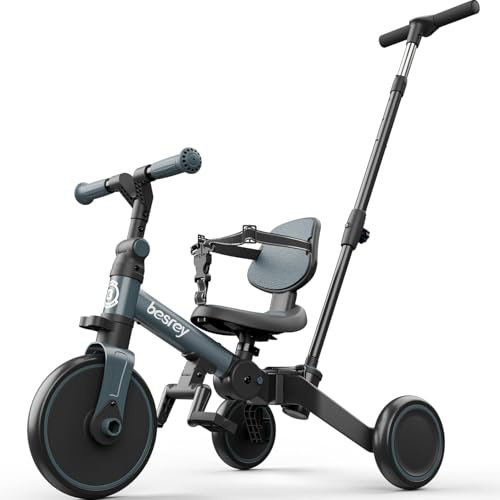 besrey Kleinkinderfahrrad mit elterngesteuertem Schiebegriff für 1-3 Jahre alte Mädchen und Jungen, faltbares Kinder-Schiebedreirad, Kleinkinderdreirad mit abnehmbaren Pedalen, höhenverstellbarer Sitz