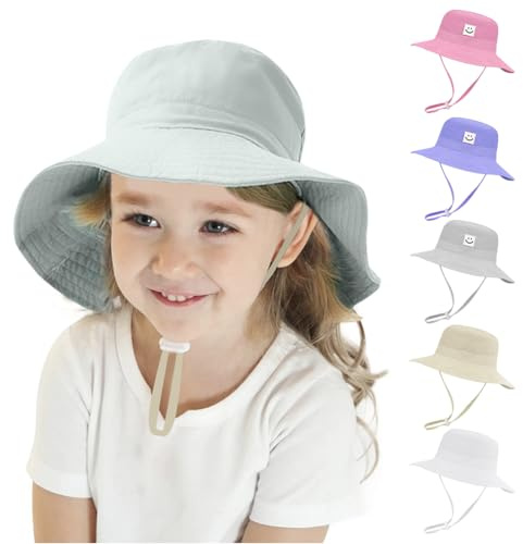 flintronic Solhatt för barn, justerbar UPF 50+ strandhatt, fiskarhatt, sommarhinkhatt, solskydd för flickor pojkar, Grå, 1-2 anni