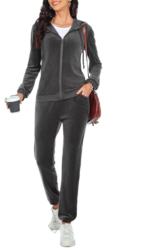 Aottori Jogginganzug Damen Velours Hausanzug Nicki Anzug Zweiteiler Set | Freizeitanzug, Trainingsanzug, Kuschelig, Weich Bequem, Kapuzenjacke, Reißverschluss, Loungewear, Elegant, Alltag Reise