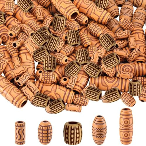 SUNNYCLUE 150 Stück Makramee Perlen Aus Holzimitat Holzhaarperle Lange Röhre Dreadlocks Zopf Oval Acryl Großes Loch Peruanische Lose Perlen Zur Schmuckherstellung Armband Pullover Kette DIY Basteln An