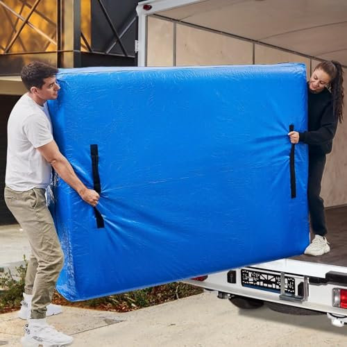 Mattress Bags for Moving, BETU Mattress Protector Waterproof Mattress Cover King Size Storage Bags with 8 Heavy-Duty Handles and Zipper for Bed Extra Thick Large Reusable (82x79x15 Blue)