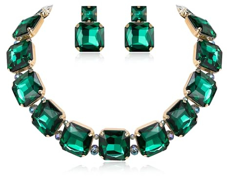 EVER FAITH Schmuckset Statement Quadratische Kristall funkelnde Strass Halskette Ohrringe Set für Damen Party Prom