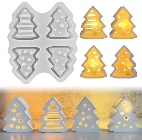 Silikonform Weihnachten, Silikonform Tannenbaum, 4 Verschiedene Mini Tannenbaum Gipsformen Weihnachten, Silikonformen Gießformen Weihnachten, Gießformen Silikon für DIY Weihnachten Handwerk (18)
