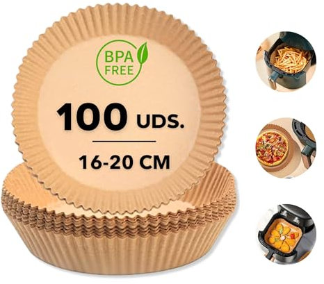 DESTINY SM - Papel Airfryer | 16-20CM | 100 Uds. de Papel Freidora Aire Redondo | BPA Free | Desechable | Para Freidora de Aire de 2-4.5L | Complementos Airfryer