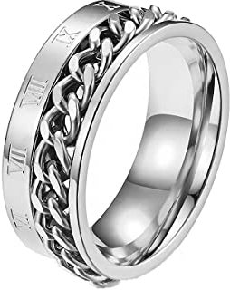 Herrenringe, 8 mm Drehringe für Männer, Angstlinderungszubehör, Edelstahl, römische Ziffernkette, drehbarer Ring, Partyschmuck