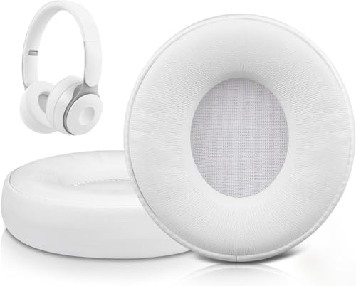 SOULWIT Replacement Ear Pads Cushions for Beats Solo Pro Wireless Noise Cancelling On-Ear Headphones, Earpads with Softer Protein Leather - White