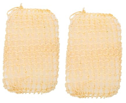 Esponjas de Sisal Cuadradas 2 Piezas Beige para Baño Infantil | Cordón y Banda Elástica, Uso Doméstico, Limpieza Delicada y Mayor Capacidad de Exfoliación