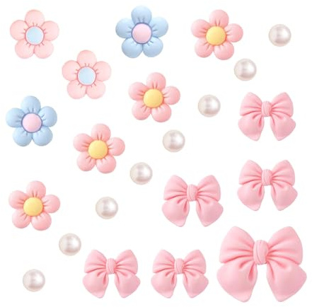22 Stück Schuh Charms Set, Blumen- und Schleifen-Anstecker mit Perlen, DIY Blume Zubehör für Mädchen & Damen, Dekoration für Schuhe mit Löchern, Schuh Charms Blumen, Schuhe Zubehör Cute Cartoon (Rosa)