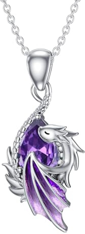 SLIACETE 925 Sterling Silber Drachen Kette für Damen Geburtsstein und Drachen Halskette Schmuck Geschenk für Drachenliebhaberin