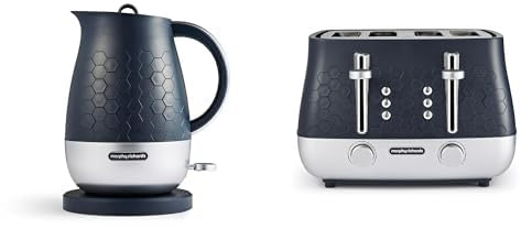 Morphy Richards Cassini Kettle and Toaster Bundle, 1.7L,3Kw Rapid Boil, Precision Pour Spout Kettle & 4 Slice Variable Browning and Width Slots Toaster, Matching Set, Outer Space Blue, 103021|243021