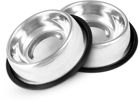 2PCS Medium Stainless Steel Dog Bowl & Cat Bowl with Non-Slip Rubber Base – Rust Proof Dog Bowls & Cat Bowls, Pet Bowls for Dogs & Pet Bowls for Cats, Dishwasher Safe Food & Water Bowl