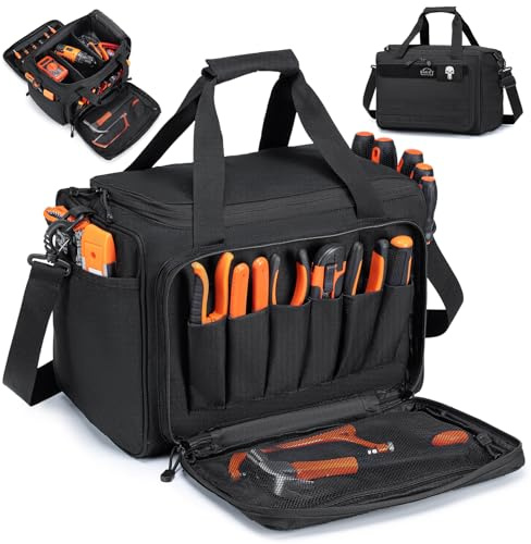 BAGZY Verktygsväska 900D Oxford vattentät taktisk väska 40x30x25cm med DIY partition montering multifunktion flera fickor Elektriker Verktygsväska med skulderband justerbar för Handverkare