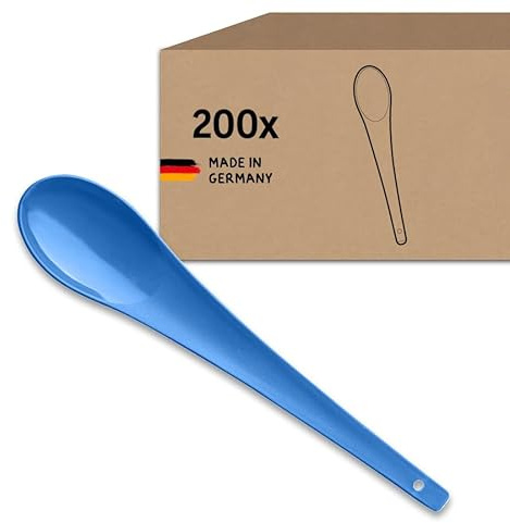 Koziol MOVE SPOON Lot de 200 cuillères à soupe réutilisables en plastique - Longueur : 193 mm - Réutilisables - Incassables - Passe au lave-vaisselle - Take-Away - Restauration - Événements - Bleu