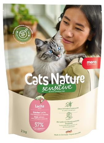 MERA Cats Nature Sensitive Lachs 2kg Katzenfutter trocken ohne Getreide | Hochwertige Rezeptur mit hohem Fleischanteil - Alleinfuttermittel, Monoprotein, magenschonend, Familienunternehmen
