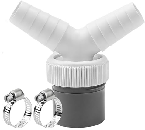 fKiZanthene Washing Machine Double Connector, 1 Pcs Pipe Fittings Drain Connector with 2 Adjustable Hose Clamps, Waste Splitter for Dishwasher and Washing Machine