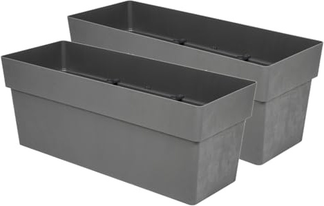 Kreher® Pflanzkasten Like XXL mit Rollen, 120 L Pflanzkübel Kunststoff in Naturstein-Optik, wetterfest & UV-beständig, Pflanzkasten groß für Garten, Terrasse & Balkon, 100 x 37 x 40 cm (2, Anthrazit)