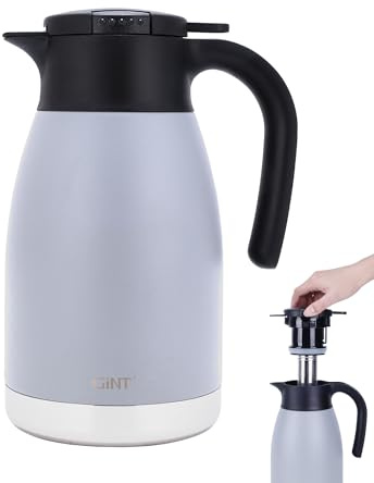 GiNT 51Oz Stainless Steel Thermal Coffee Carafe with Tea Infuser Lid/Double Walled Vacuum Thermal Carafe / 12 Hour Heat Retention (Gray, 1.5L)