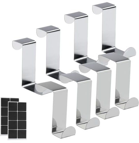 Funver 8er Set Türhaken Zum Einhängen Aus Edelstahl, 8Pcs Garderobenhaken + 16 Schaumschutzpolster, Türhaken aus Edelstahl, für Schlüssel, Tasche, Küche, Schlafzimmer, Schrank
