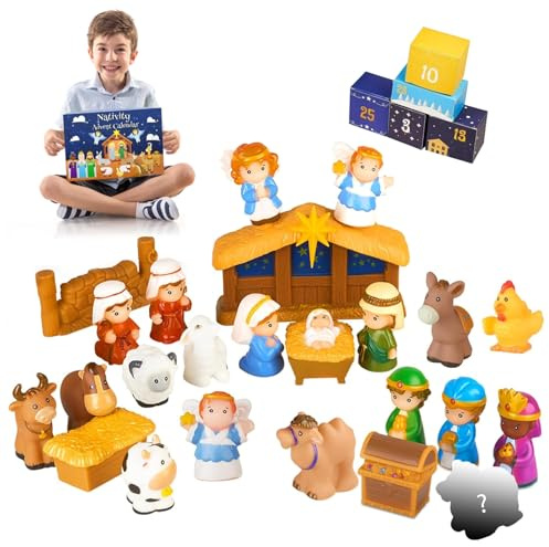 Calendario dell'Avvento per presepe 25 pezzi Set di presepi per piccoli popoli carini Calendario dell'Avvento religioso per genitori e figli felici per bambini piccoli, ragazzi, ragazze, decorazioni