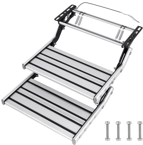 YUCHENGTECH Manuelle Trittstufe Wohnmobil 150Kg Tragkraft (2 Stufe) | Einziehbare Treppe Rutschfestes Design für Wohnwagen Wohnmobile