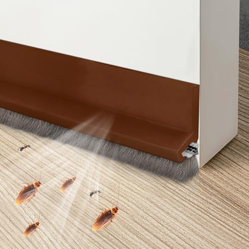 Selbstklebender Türdichtung Zugluftstopper mit Bürste,100 * 3.5CM,Braun | Schallschutz,Kälteschutz,Gegen Insekt,Windschutz,Staubschut,Dichtung Luftzugstopper Dichtungsband für Türen
