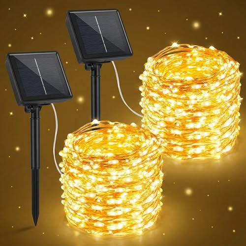 LakiHomi 2 Stück Solar Lichterkette Aussen, 15M 150 LED weiß Lichterkette Outdoor Wasserdicht für Garten Terrasse