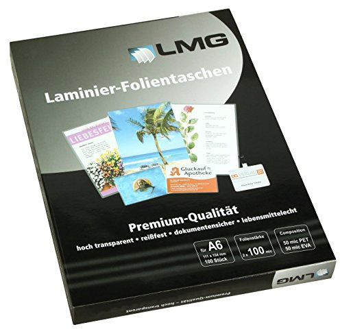 LMG LMGA6-100 Laminierfolien A6, 111 x 154 mm, 2 x 100 mic, 100 Stück