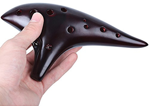 Professionelle Okarina-Flöte aus Keramik, 12 Löcher, Alt C Legend of Zelda Gelötete Okarina Flöte Musikinstrument C mit Lehrbuch Display Ständer Schutztasche (scharfe Ecken)