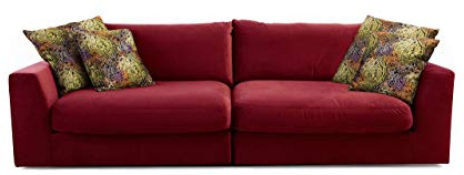 CAVADORE Big Sofa Fiona/ XXL-Couch mit tiefen Sitzflächen und weicher Polsterung / modernes Design / 274 x 90 x 112 / Samt rot