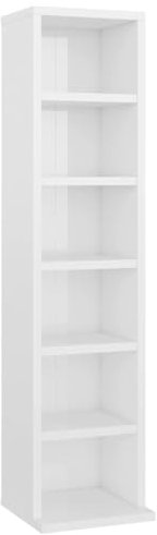 vidaXL Armadio a Mensola per CD, Mobile di immagazzinaggio per Ufficio Casa, Bianco Lucido, 21x20x88 cm, stoccaggio, in Legno di Ingegneria