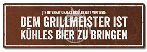 Interluxe Metallschild - Dem Grillmeister ist kühles Bier - Schild für den Grill als Geschenk oder Deko für die Grillecke, wetterfest & Made in Germany
