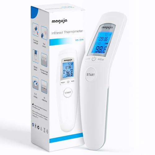 Infrared Forehead Thermometer, maguja Touchless Digital Infrared Thermometer for Adults, Kids, Baby with 3 in 1 Digital LCD Display for Forehead, Body with Fever Alarm and Memory Function