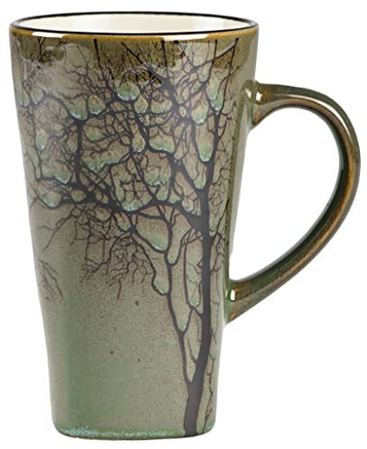 Villa Collection Hela Large Mug 500 ml, Jumbo Cup, Tea Cup, Coffee Cup Large with Beautiful Tree Pattern, Diameter 9 cm, Height 15 cm, 0.5 Litres, Ceramic/Stoneware, Green