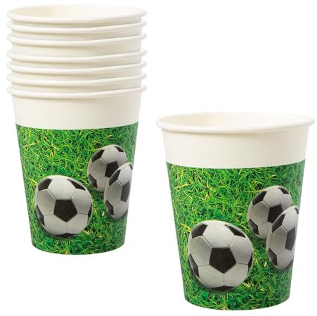 Procos 93464 Football Party Cups Maximum Capacity 200 ml Pack of 8 Disposable Paper Cups Children's Birthday Party Tableware FSC