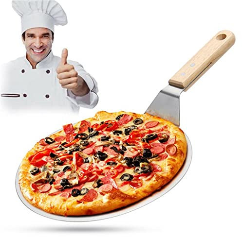 SanBouSi Pizzaschaufel Edelstahl Pizzaschieber mit Holzgriff zum Backen von hausgemachten Pizza, Brot, Kuchen 10 Zoll
