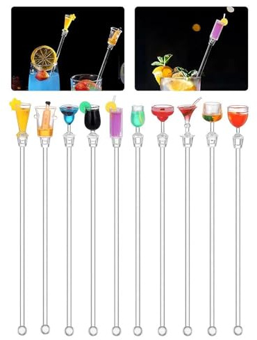 Cocktail Stirrer 10Stück Bunter Acryl Cocktail Rührer 23CM Cocktailstäbchen | Cocktail Stäbchen für Party Deko Bar Café Restaurant cocktail stäbchen lang cocktail stäbchen kunststoff