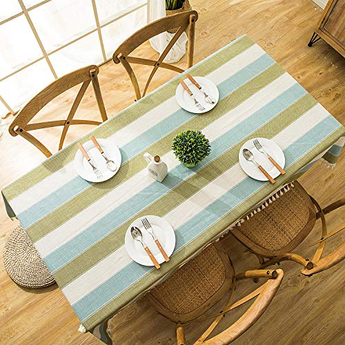 Qkoimpnrd Mantel Mesa Rectangular Antimanchas Impermeable Cubremesa Familia del Algodón para de Hogar Picnic del Hotel Tienda de Café Verde White a 140 × 220cm