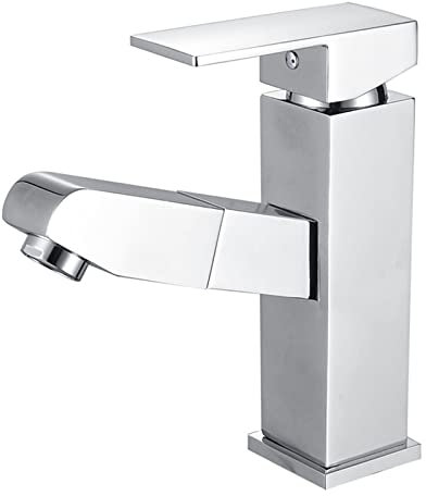 CAZARU Badarmatur mit ausziehbarer Brause, Waschbeckenarmatur, Einhand-Waschtischarmatur, Messing-Waschtischarmatur, verstellbar, heißes und kaltes Wasser, plattiert